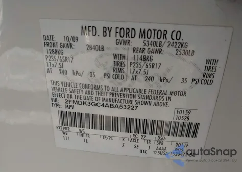 2010 Ford Edge Se из США, поврежденный, VIN 2FMDK3GC4ABA53227